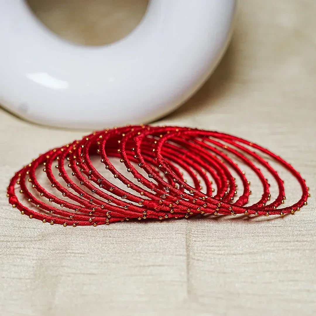 Metal Base with Premium Thread Work Bangles for Women & Girls (Pack of 12 Bangle) - The Golden Cascade